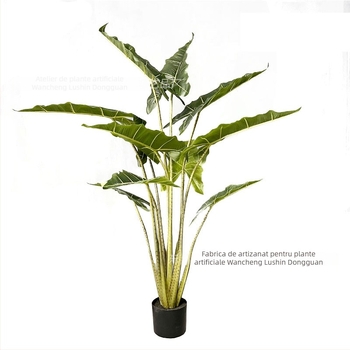 Bonsai artificial de mari dimensiuni, Alocasia, cu frunze de mătase, plantă decorativă de podea, 120-160 cm