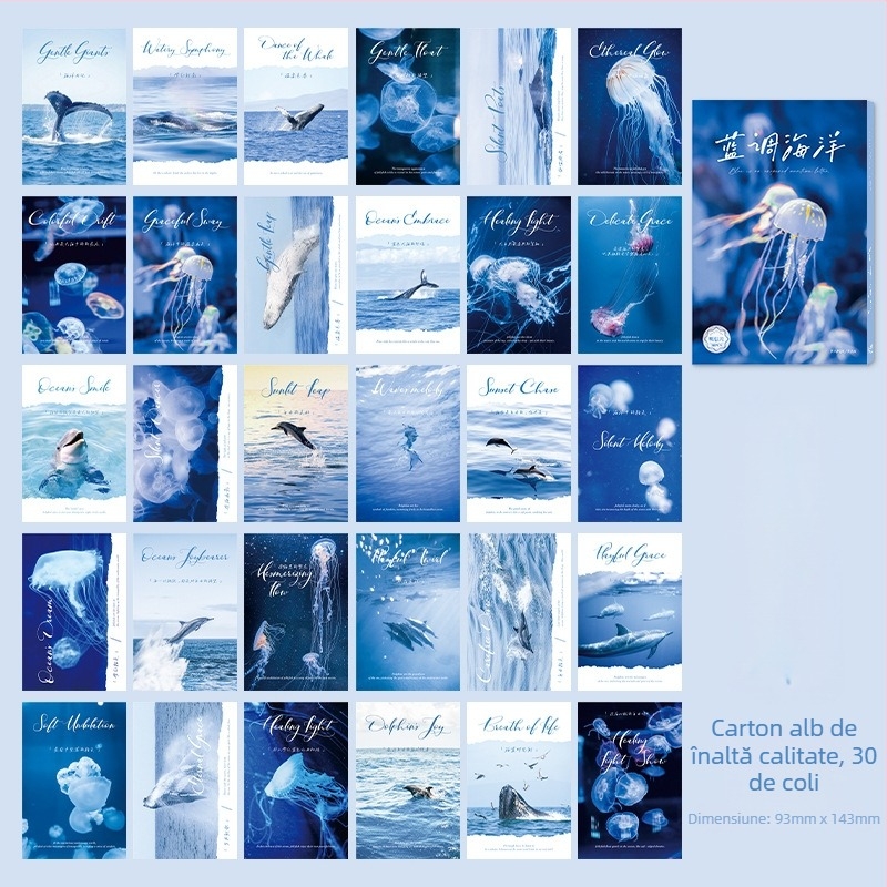 Set de cărți poștale în cutie, seria Blues Ocean, laminare de înaltă definiție, carte poștală memorială pentru studenți