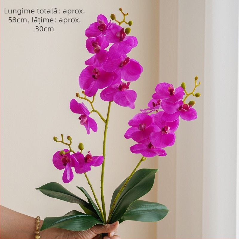 Orhidee Phalaenopsis în ghiveci, textură PU moale, flori atârnătoare, set cu trei tulpini, plantă artificială