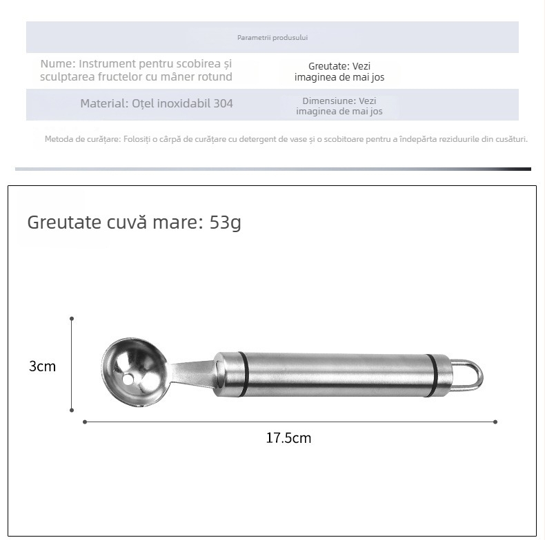 Oțel inoxidabil – unealtă multifuncțională pentru fructe: lingură pentru bile de pepene, tăietor de fructe și cuțit de sculptură