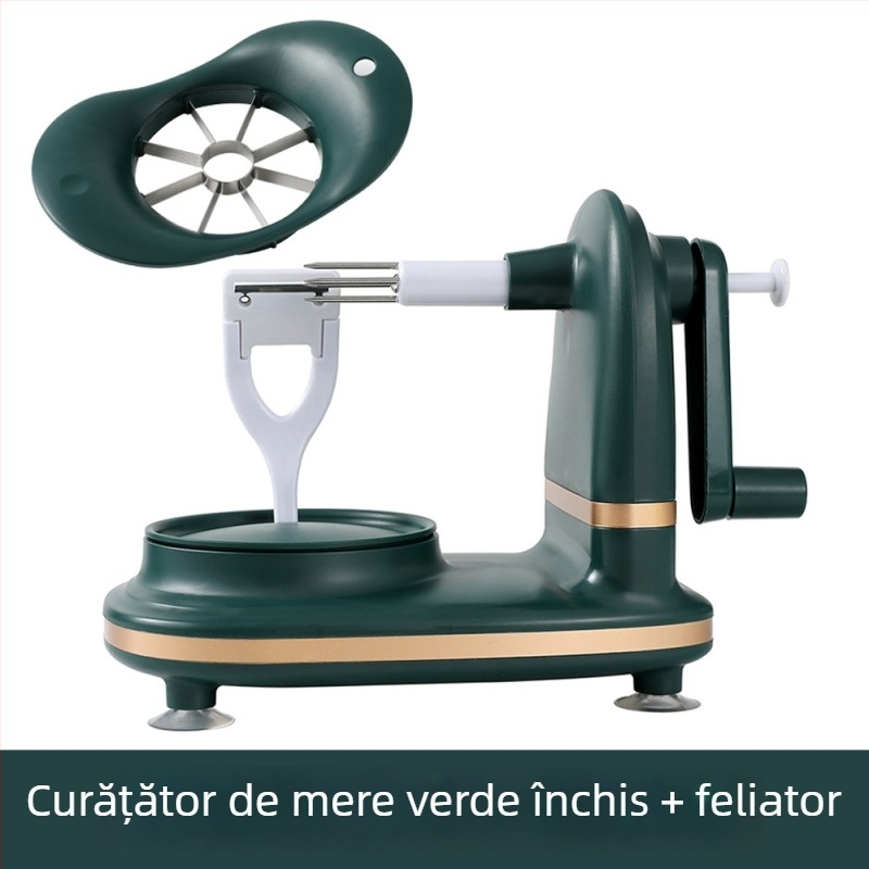 Curățător de mere cu manivelă, cu tăietor pentru fructe și decojitor de pere