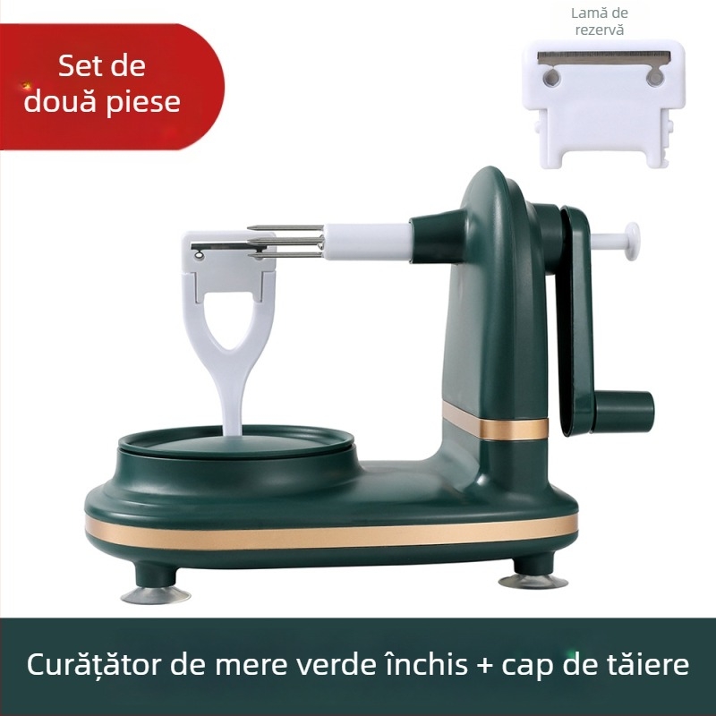 Curățător de mere cu manivelă, cu tăietor pentru fructe și decojitor de pere