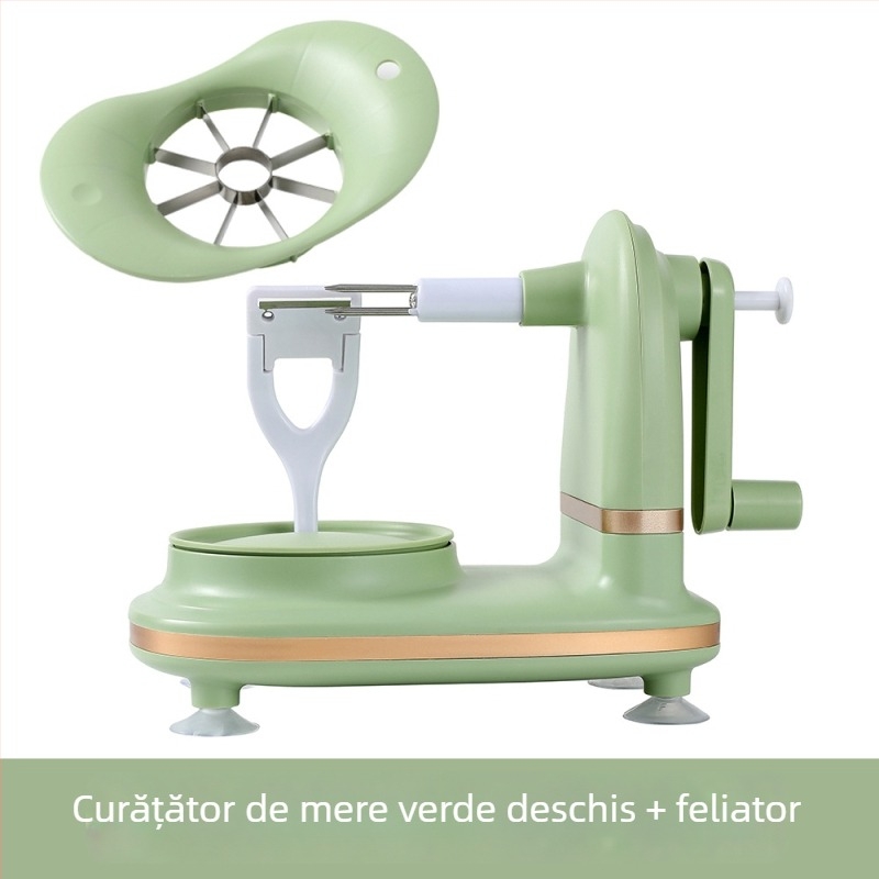 Curățător de mere cu manivelă, cu tăietor pentru fructe și decojitor de pere