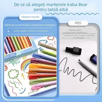 Markere pentru tablă albă Kaba Bear, seturi de 8 sau 12 culori, pentru copii, școală și acasă, desen și graffiti, vârf de 1 mm