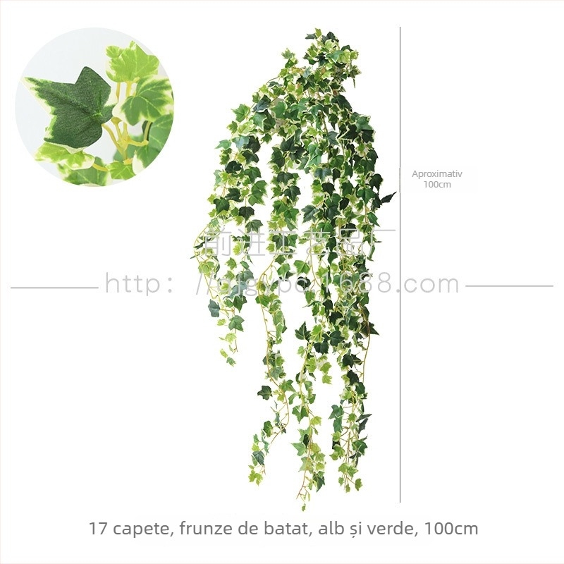 Viță artificială agățată cu detaliu de ratan, plantă verde pentru perete, formă buchet, înălțime 30–100 cm