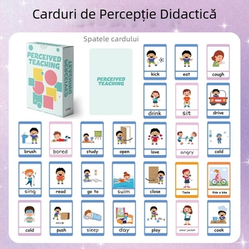 55 de carduri de învățare cu imagini, colorate, pentru învățarea limbii engleze și dezvoltarea percepției la copii
