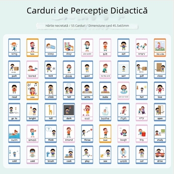 55 de carduri de învățare cu imagini, colorate, pentru învățarea limbii engleze și dezvoltarea percepției la copii