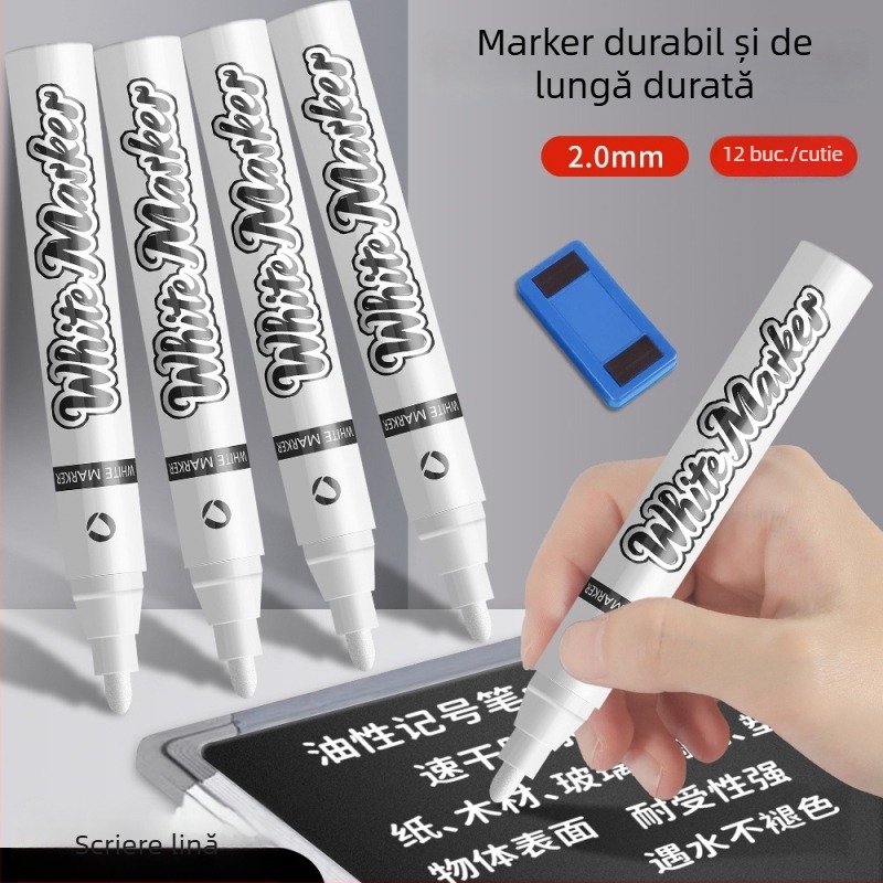 Artwalker marker alb pe bază de ulei, uscare rapidă, rezistent la apă, nu se estompează, vârf fin pentru desen și pictură manuală