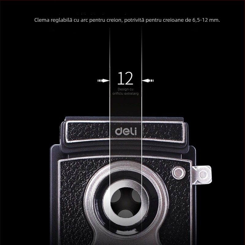 Deli 0668 ascuțitor de creioane cu deschidere dublă și design retro de cameră, mecanism manual, pentru elevi