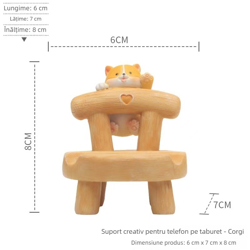 Figurină decorativă din rășină, pisică de desene animate, cu suport pentru telefon și suport pentru ochelari