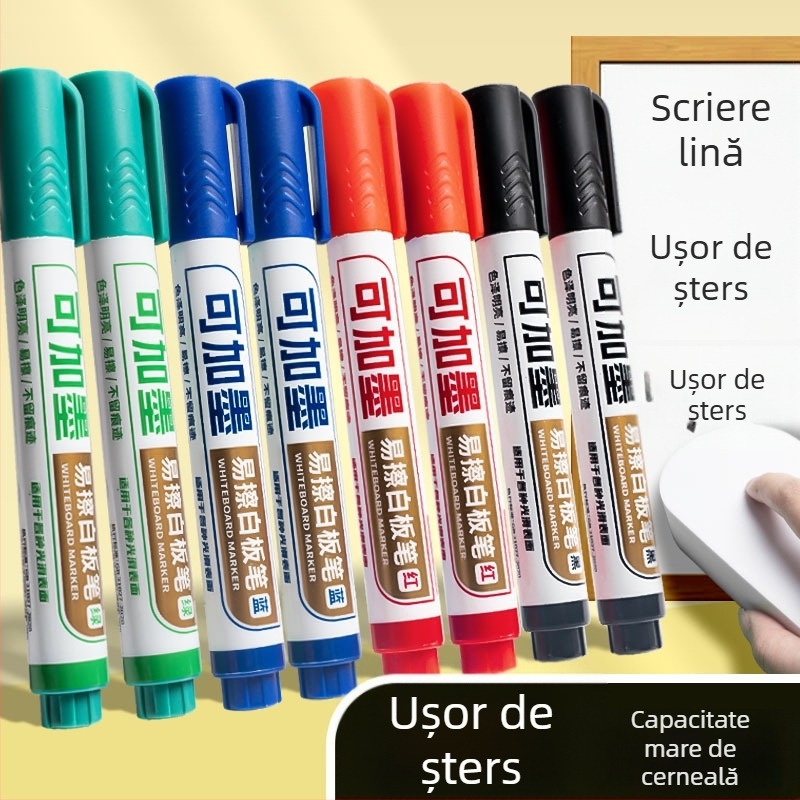 Marker pentru tablă albă, pe bază de apă, șters, în culorile roșu, albastru și verde, cu capacitate mare, pentru copii și profesori.