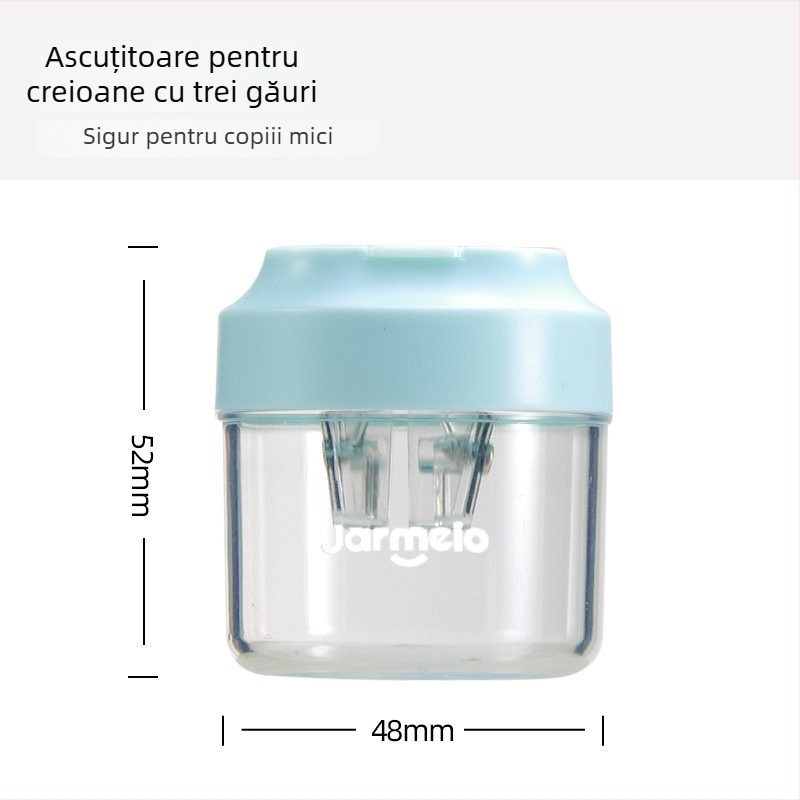Ascuțitor de creioane cu trei găuri, manual, portabil, pentru copii
