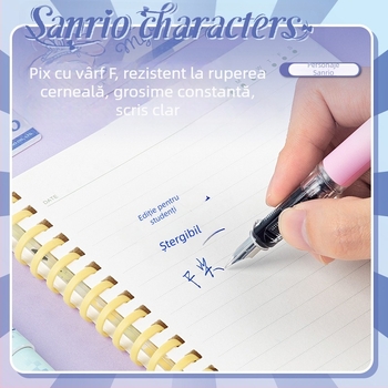 Guangbo Sanrio Cutie-surpriză cu stilou fountain cu vârf F, cerneală albastră, rezervor de cerneală, 12 bucăți în cutie, include semn de carte