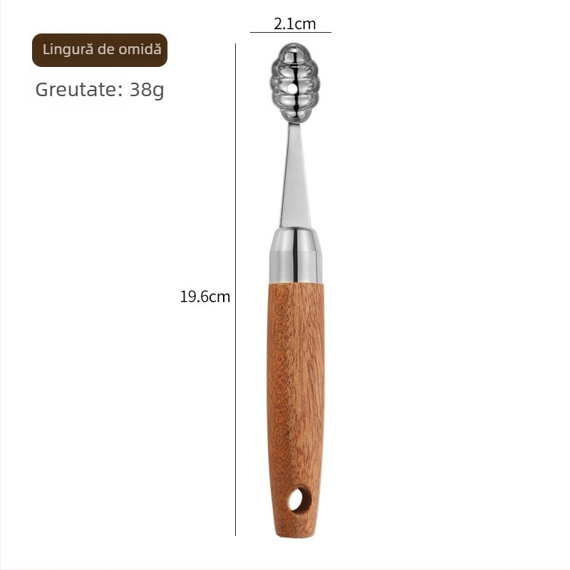 Melon baller cu mâner din lemn și oțel inoxidabil 304, lingură pentru fructe