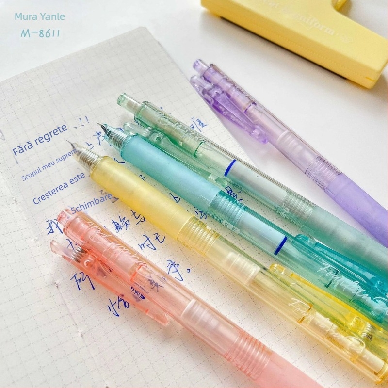 Stilou transparent Mule 8611, culoare solidă Macaron, vârf EF, sac de cerneală de înlocuire, pentru elevi