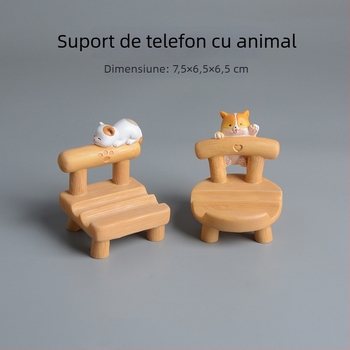Pisicuță de desene animate drăguță și Shiba Inu – suport pentru telefon și tabletă, figurina decorativă din rășină