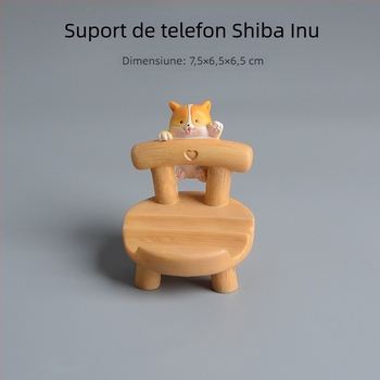 Pisicuță de desene animate drăguță și Shiba Inu – suport pentru telefon și tabletă, figurina decorativă din rășină