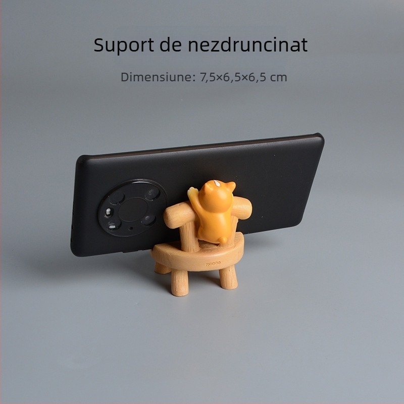 Pisicuță de desene animate drăguță și Shiba Inu – suport pentru telefon și tabletă, figurina decorativă din rășină