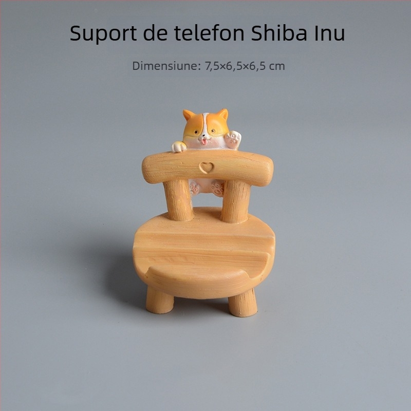 Pisicuță de desene animate drăguță și Shiba Inu – suport pentru telefon și tabletă, figurina decorativă din rășină