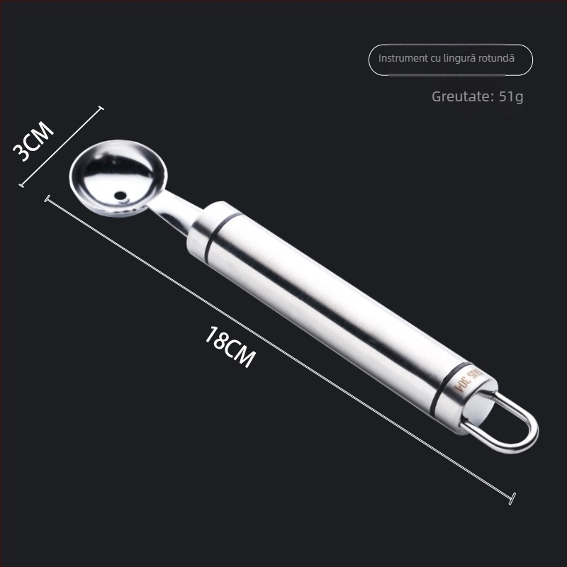 Set de fructe din oțel inoxidabil 304: lingură-balon pentru fructe, cuțit gravat cu model floral, lingură pentru pepene, unealtă de eliminare a seminilor, lingură de înghețată, tăietor în bucăți