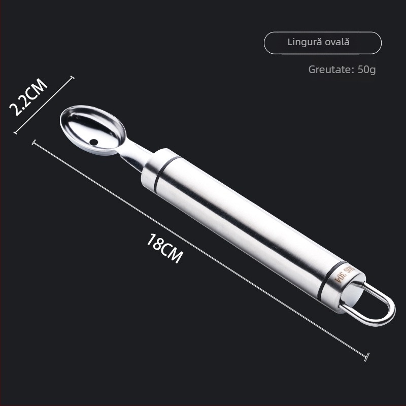 Set de fructe din oțel inoxidabil 304: lingură-balon pentru fructe, cuțit gravat cu model floral, lingură pentru pepene, unealtă de eliminare a seminilor, lingură de înghețată, tăietor în bucăți