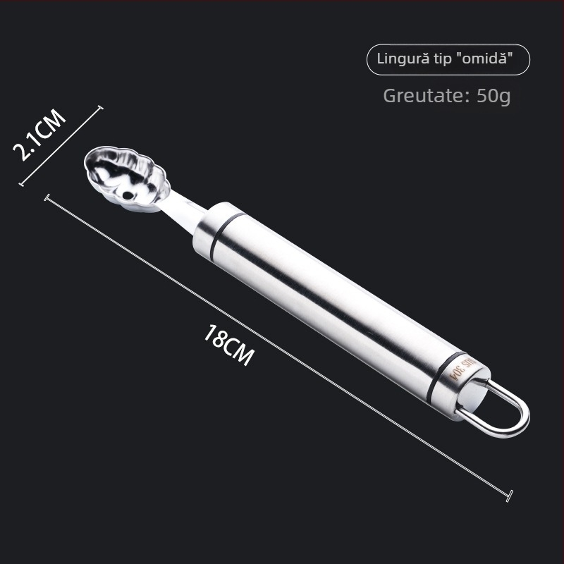 Set de fructe din oțel inoxidabil 304: lingură-balon pentru fructe, cuțit gravat cu model floral, lingură pentru pepene, unealtă de eliminare a seminilor, lingură de înghețată, tăietor în bucăți