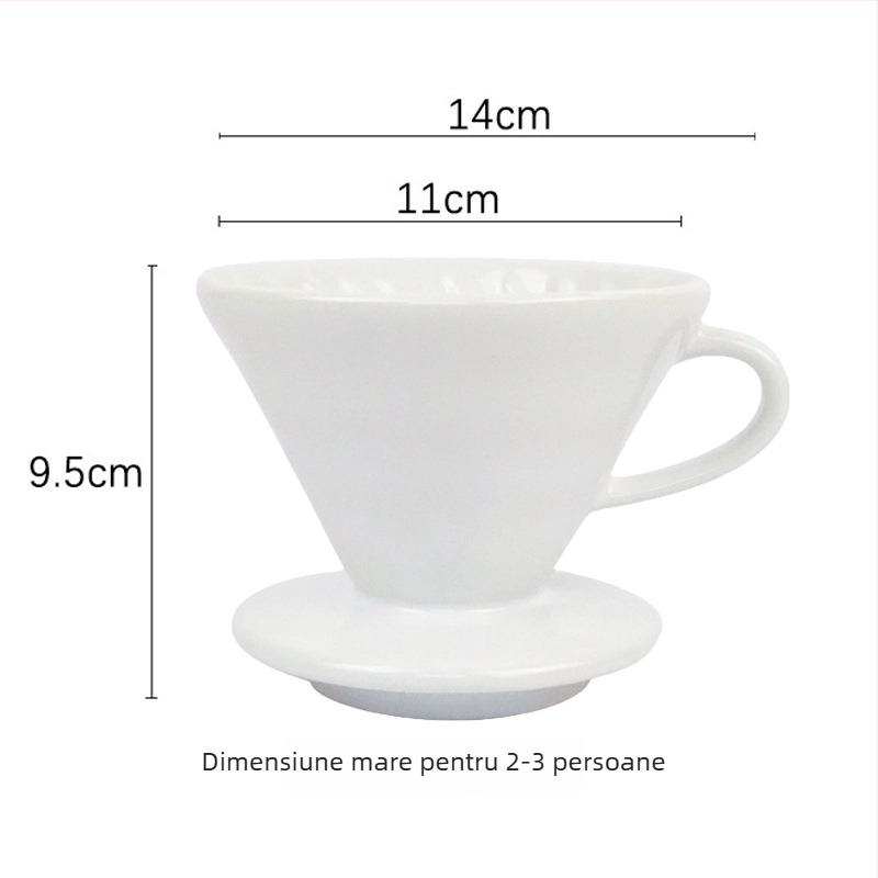 Dripper din porțelan pentru cafea V60 pour-over, echipament de filtrare