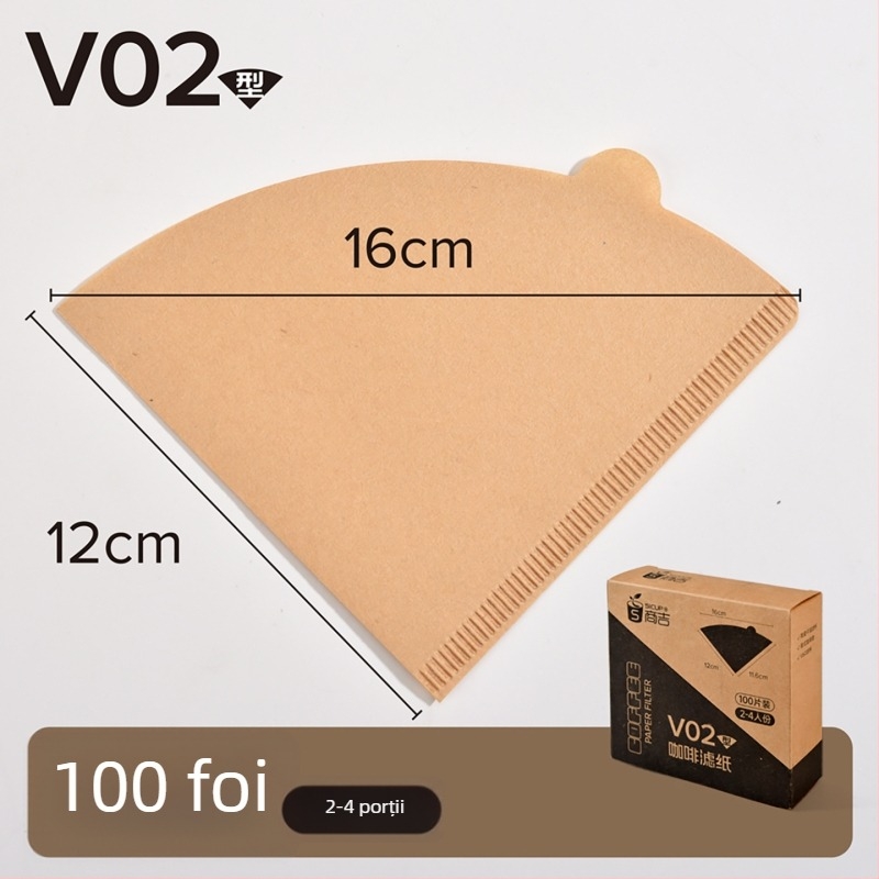 Filtru de cafea V60 con, culoare naturală, set de 100 de foi pentru utilizare acasă