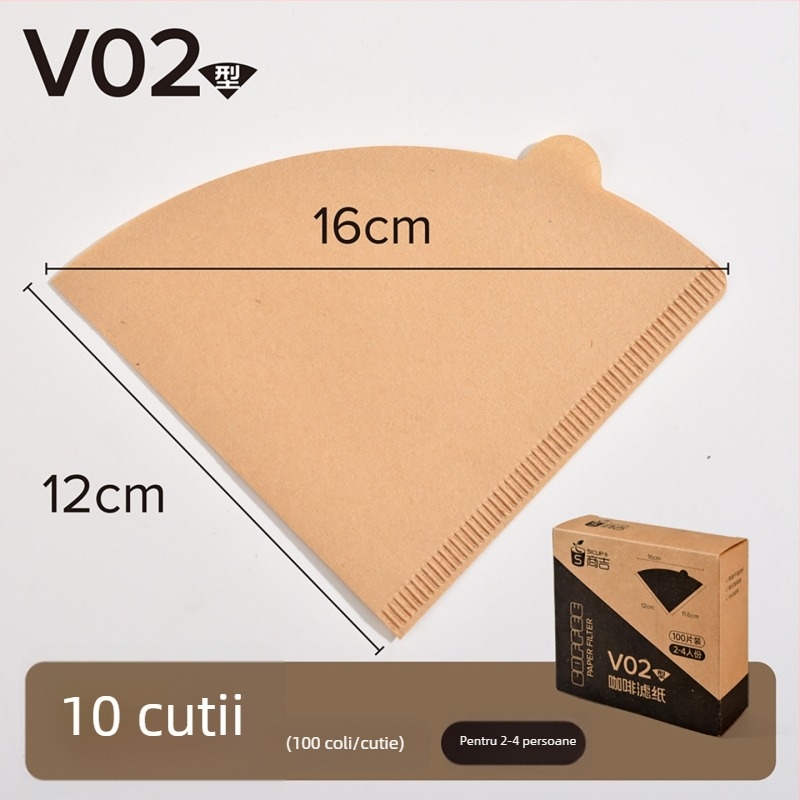 Filtru de cafea V60 con, culoare naturală, set de 100 de foi pentru utilizare acasă