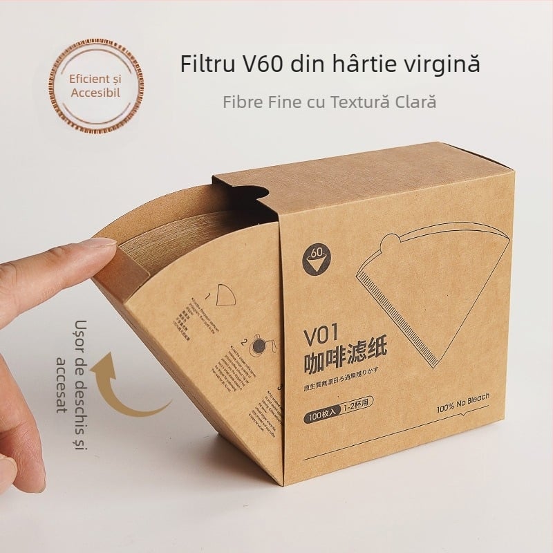 Hârtie de filtru pentru cafea, formă conică, din pulpă de lemn brută, pentru pour-over în stil american, filtrare prin picurare, V01/02, cu cutie, 50/100 foi