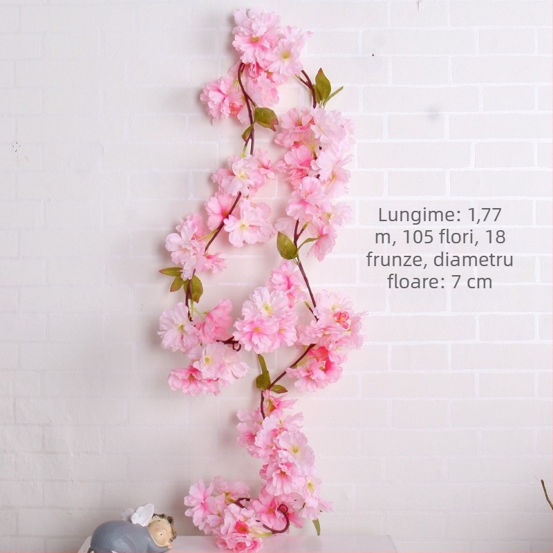Buchet de flori artificiale Sakura, aranjament cu viță artificială, 200 cm înălțime, alb, roz deschis și roz închis