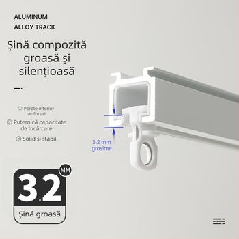 Șină pentru perdele din aliaj de aluminiu 3,2 mm, silențioasă, cu scripă, șină dreaptă — Zhangsuju