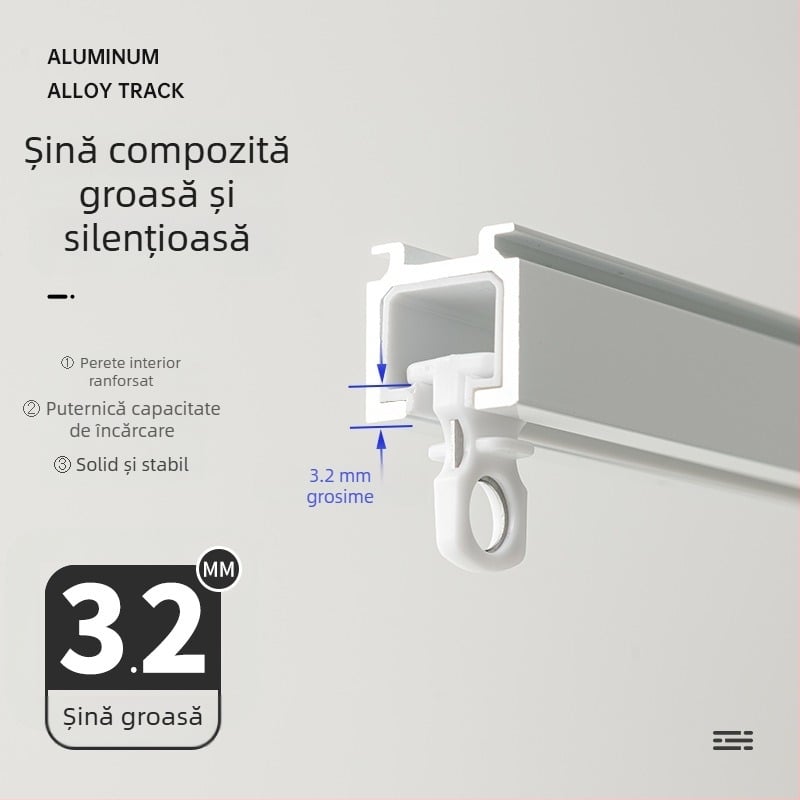 Șină pentru perdele din aliaj de aluminiu 3,2 mm, silențioasă, cu scripă, șină dreaptă — Zhangsuju