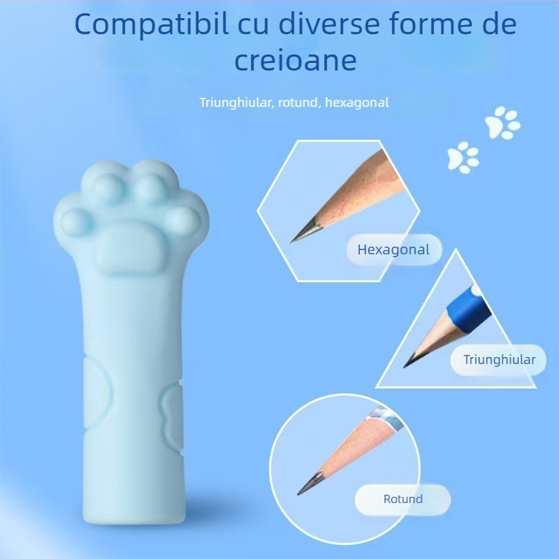 Capace pentru creioane cu pisicuțe, din cauciuc moale, universale pentru creioane triunghiulare și hexagonale, pot fi folosite și ca radieră.