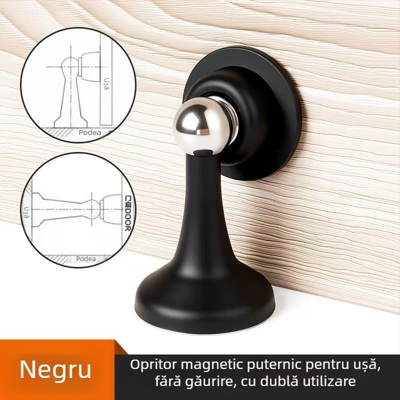 Opritor de ușă magnetic, fără găuri, montat pe podea, pentru baie și dormitor, tampon siliconic anti-coliziune extins, model 102