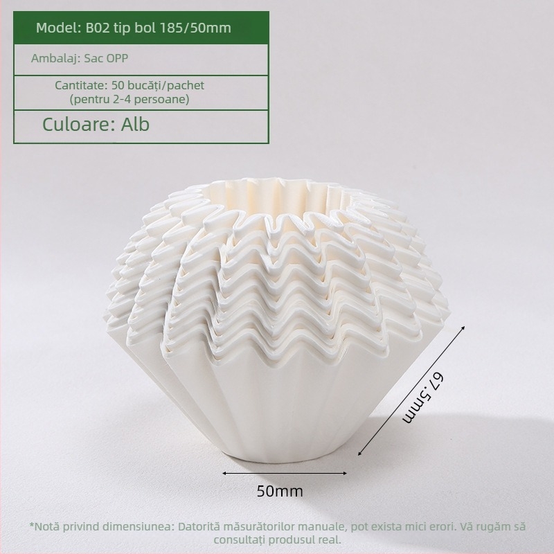 Filtru de cafea din hârtie, în formă de bol, cu suprafață ondulată pentru pour-over