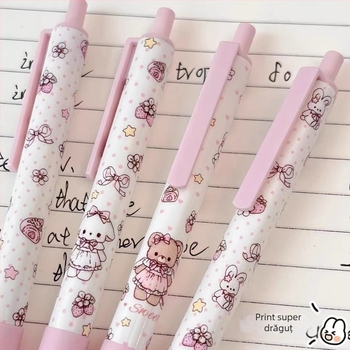Gel pen cu mecanism de apăsare, design perete cu urs și flori, stil Instagram, cerneală neagră netedă, uscare rapidă, pentru învățare