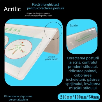 Placă triunghiulară din acrilic pentru poziționarea corectă a încheieturii, corector împotriva îndoirii încheieturii, instrument dedicat antrenamentului de caligrafie