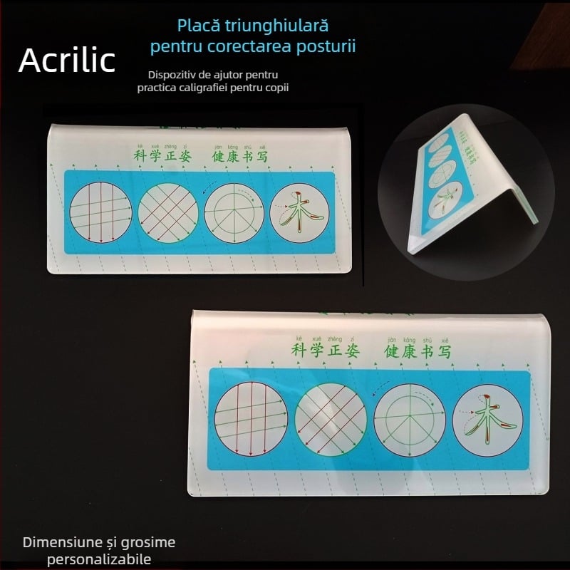 Placă triunghiulară din acrilic pentru poziționarea corectă a încheieturii, corector împotriva îndoirii încheieturii, instrument dedicat antrenamentului de caligrafie