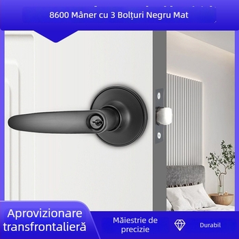 Încuietoare de ușă interioară cu mâner, pentru dormitor și baie, neagră, operare silențioasă