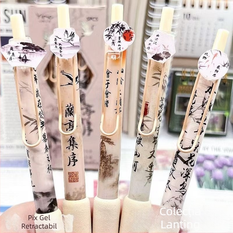 Stil chinezesc Orchid Pavilion – pix gel retractabil 0,5 mm, uscare rapidă, pentru elevi