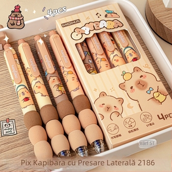Kapibala stilou gel șters cu acționare laterală, pentru elevi, 0,5 mm, albastru, mâner moale