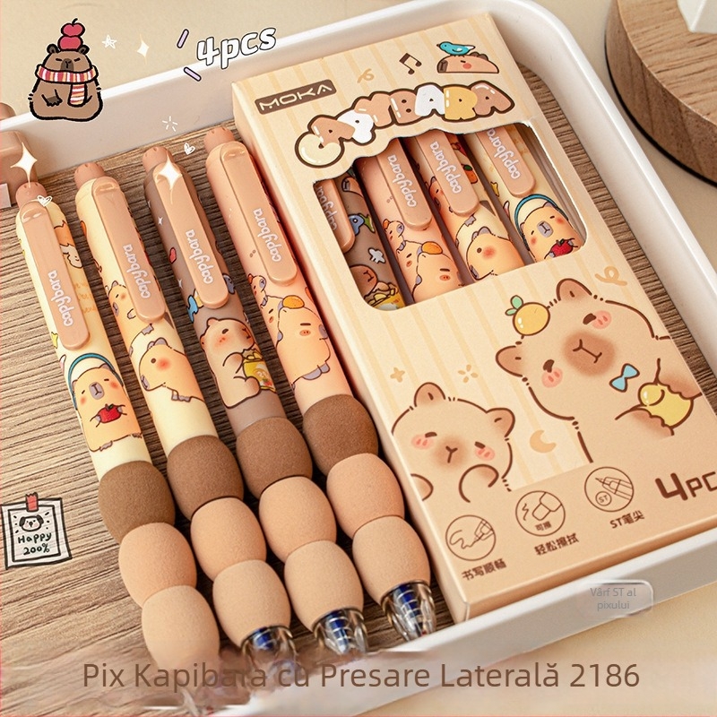 Kapibala stilou gel șters cu acționare laterală, pentru elevi, 0,5 mm, albastru, mâner moale
