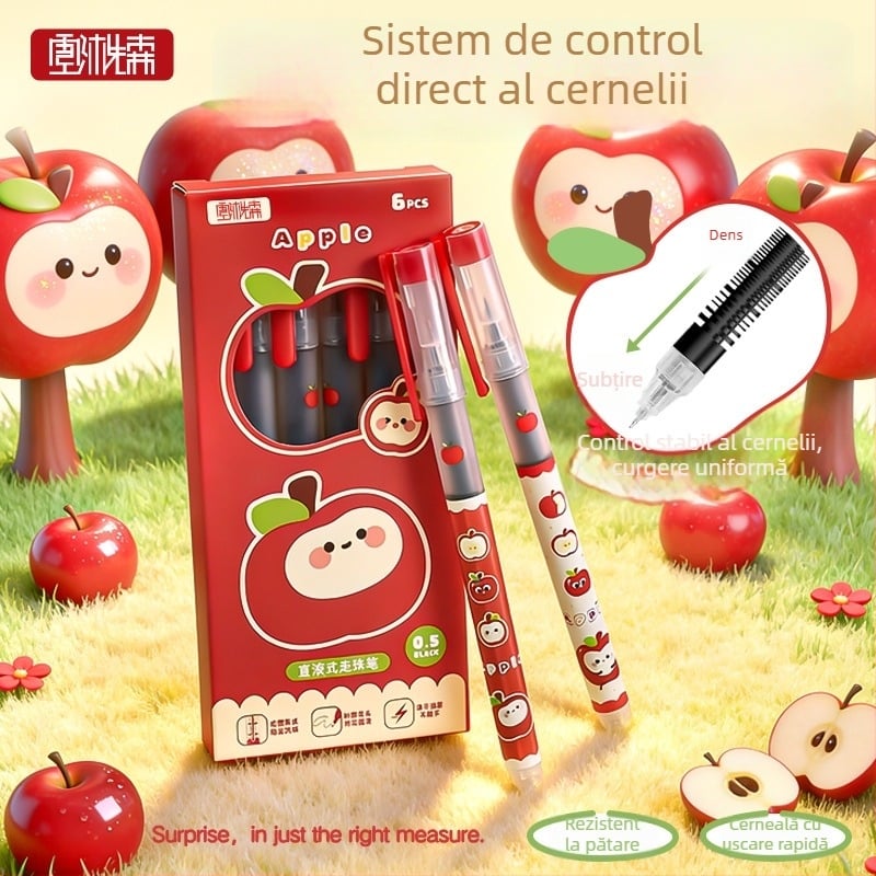 Pix gel din seria Cartoon Apple, cerneală lichidă directă, uscare rapidă, 0,5 mm, negru