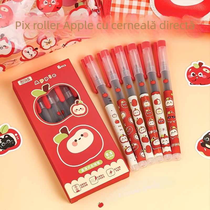 Pix gel din seria Cartoon Apple, cerneală lichidă directă, uscare rapidă, 0,5 mm, negru