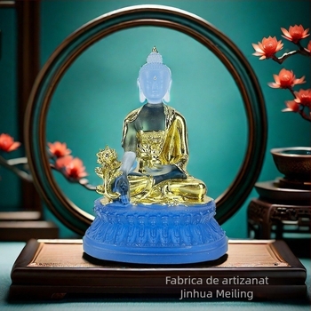Statuetă Buddha vindecător din rășină, cu foiță de aur, decor pentru altarul de acasă sau sufragerie, decor de birou