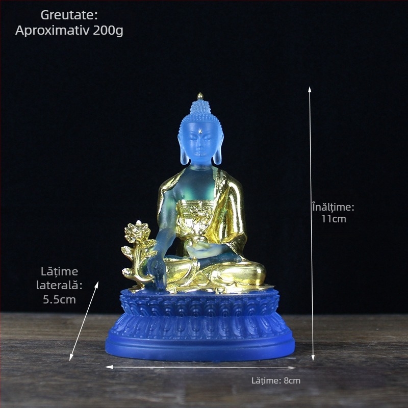Statuetă Buddha vindecător din rășină, cu foiță de aur, decor pentru altarul de acasă sau sufragerie, decor de birou