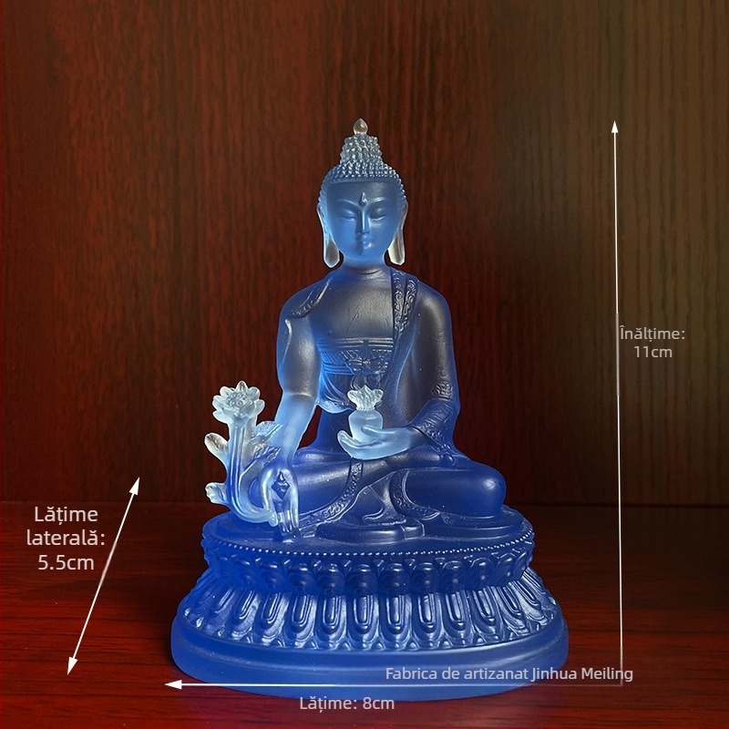 Statuetă Buddha vindecător din rășină, cu foiță de aur, decor pentru altarul de acasă sau sufragerie, decor de birou