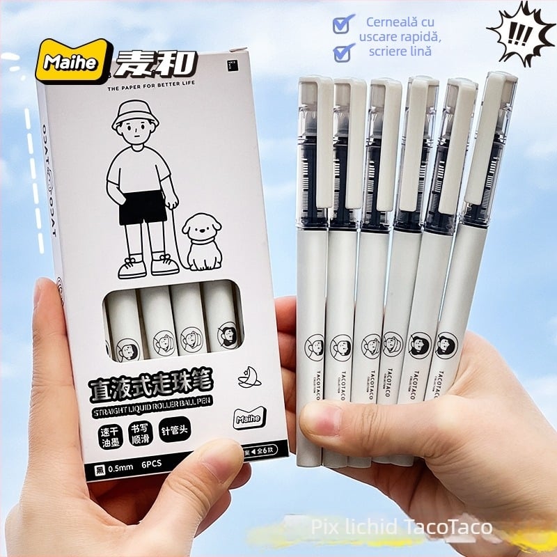 Mahe TACOTACO serie stilouri gel, 0.5mm, negru, design minimalist pentru elevi