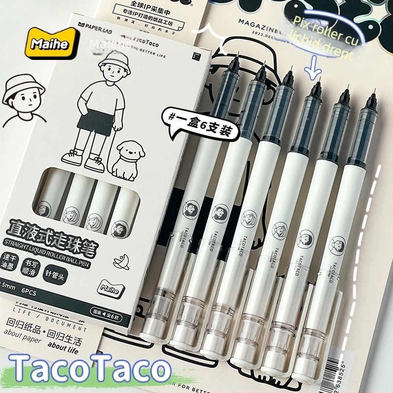 Mahe TACOTACO serie stilouri gel, 0.5mm, negru, design minimalist pentru elevi